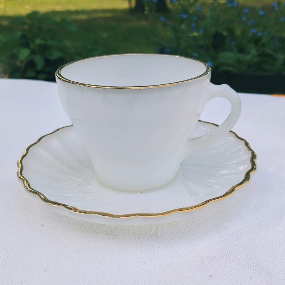 VTG Fire King Milk Glass Tea Cup & Saucer